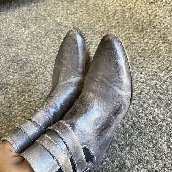 Bed Stu Ravine Ankle Boots Pointed Toe Western Buckle Gray Distressed Leather 6 - Picture 4 of 12